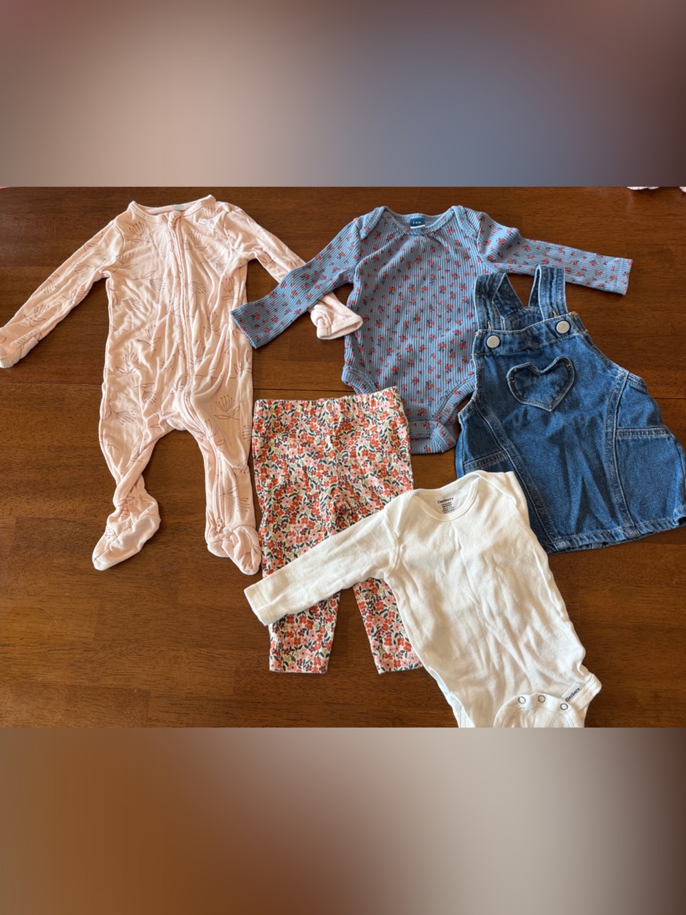 Bundle: Baby Girls Pink Floral & Denim Mix - Assorted Onesies and Dress Set